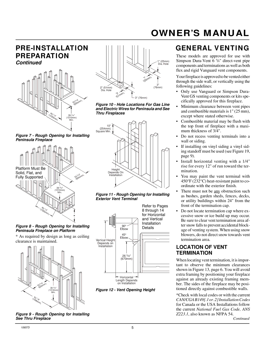 Desa EVDDVF36STN, EVDDVF36PN installation manual General Venting, Location of Vent Termination 