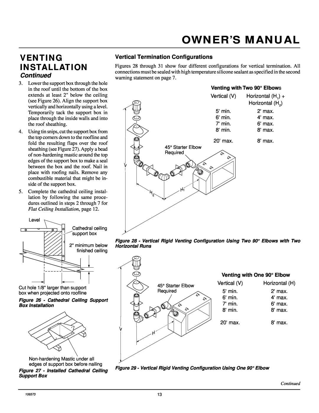 Desa EVDDVF36STN, EVDDVF36PN Vertical Termination Configurations, Owner’S Manual, Venting Installation, Continued 