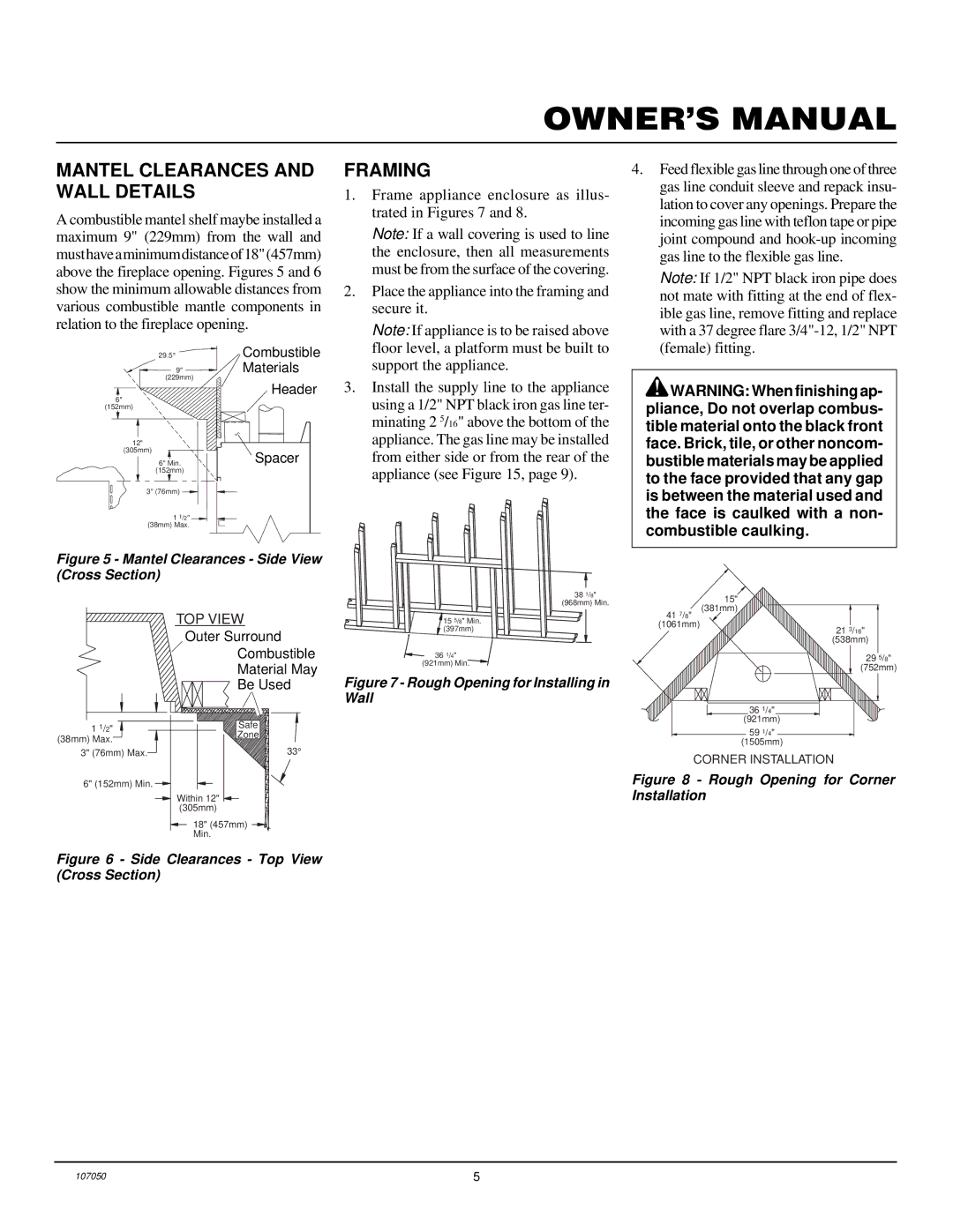 Desa EVGL850N installation manual Mantel Clearances and Wall Details, Framing 