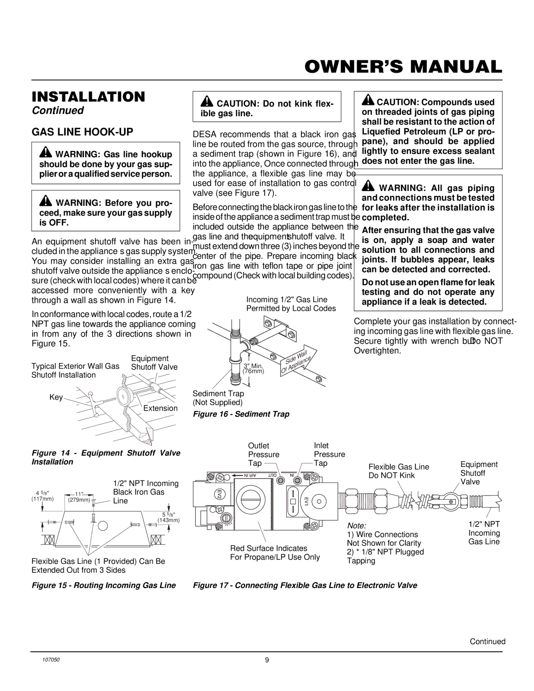 Desa EVGL850N installation manual GAS Line HOOK-UP, Overtighten 