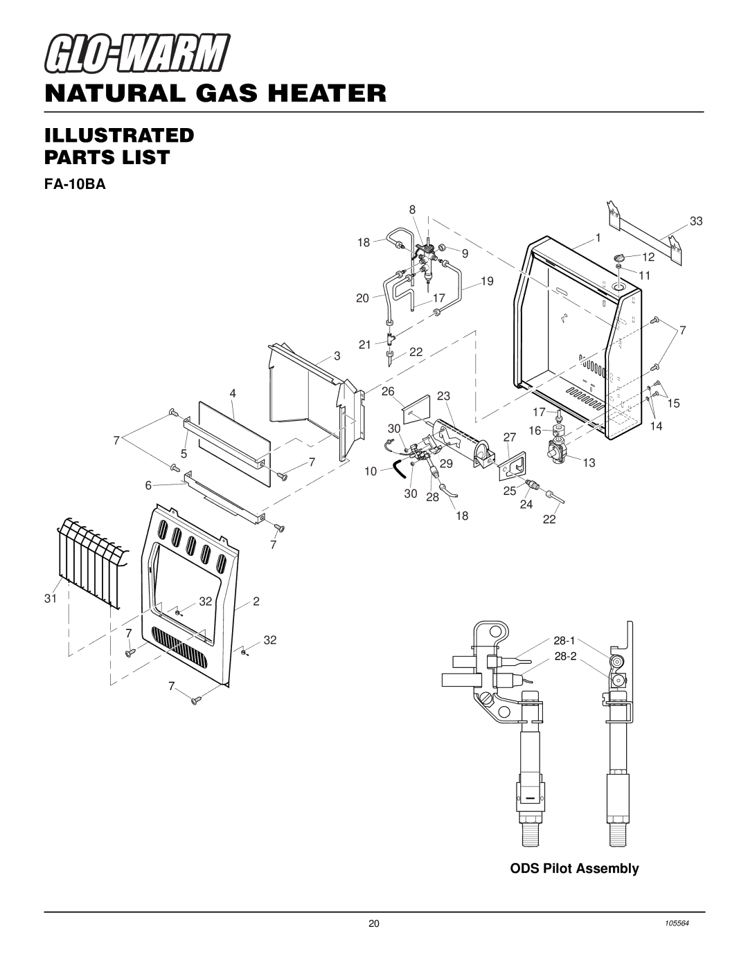 Desa FA-60BA, FAS-10BB installation manual Illustrated Parts List, FA-10BA, ODS Pilot Assembly 