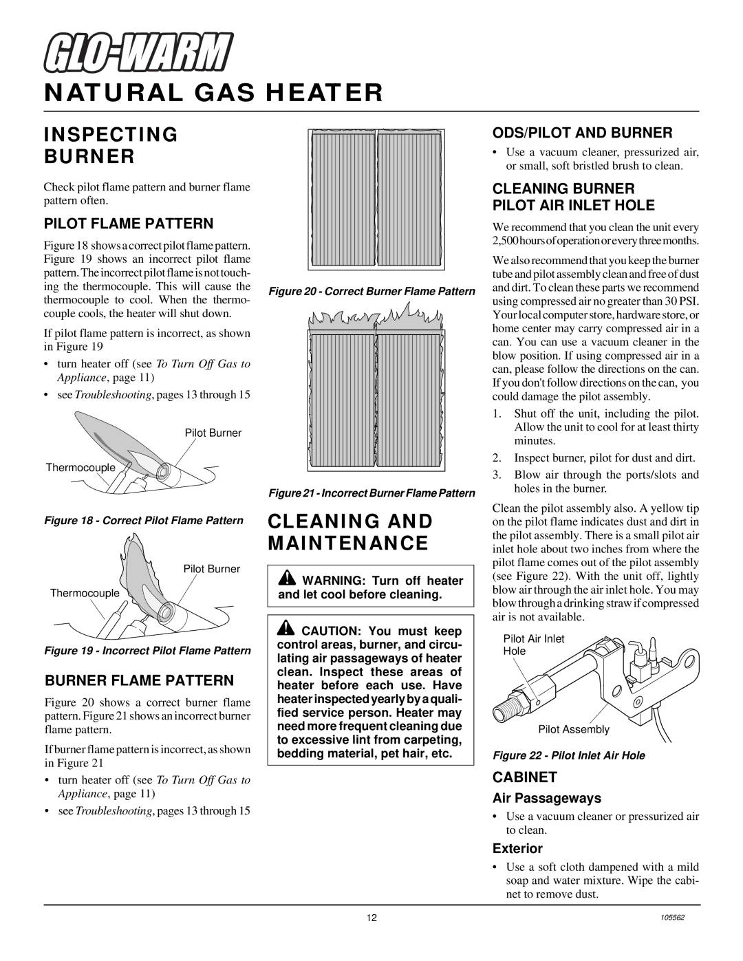 Desa FA-2B installation manual Inspecting Burner, Cleaning and Maintenance 