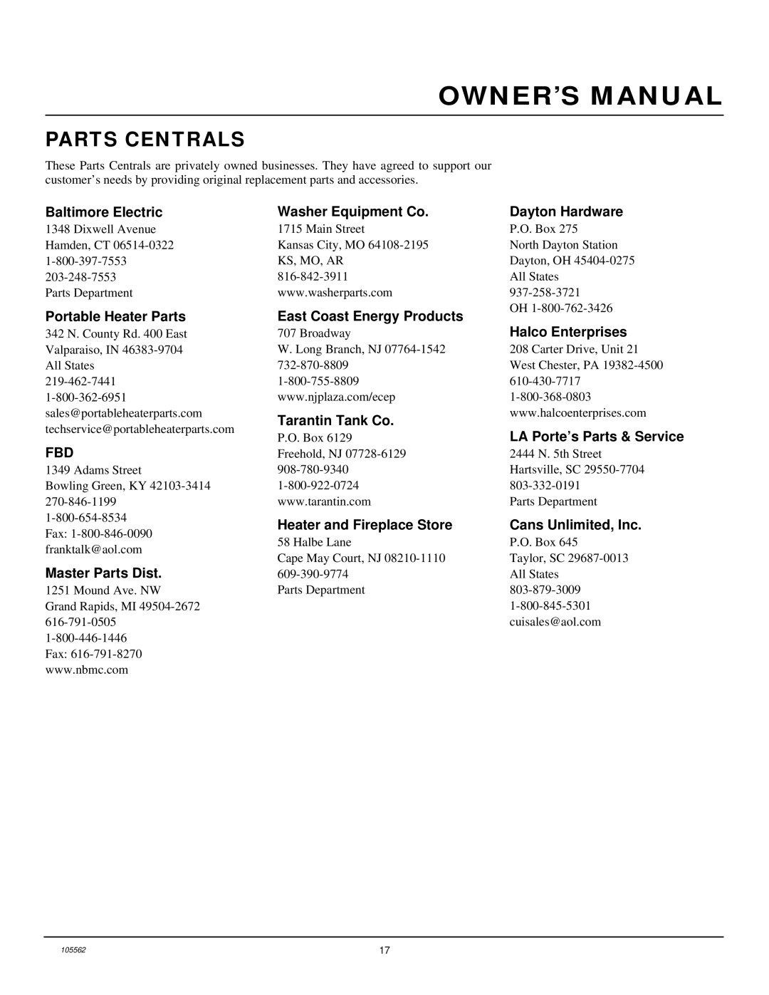 Desa FA-2B installation manual Parts Centrals 