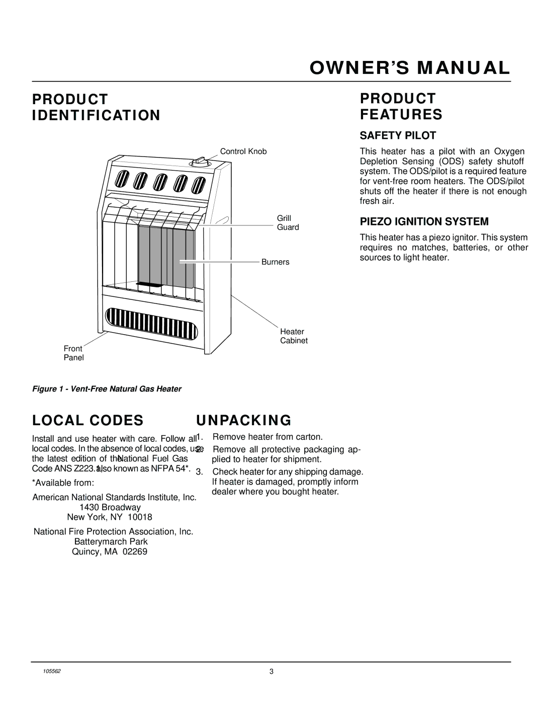 Desa FA-2B installation manual Product Identification, Product Features, Local Codes, Unpacking 