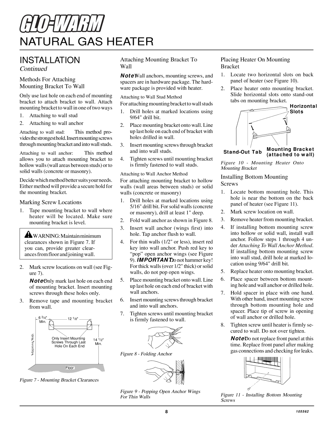 Desa FA-2B Methods For Attaching Mounting Bracket To Wall, Marking Screw Locations, Placing Heater On Mounting Bracket 