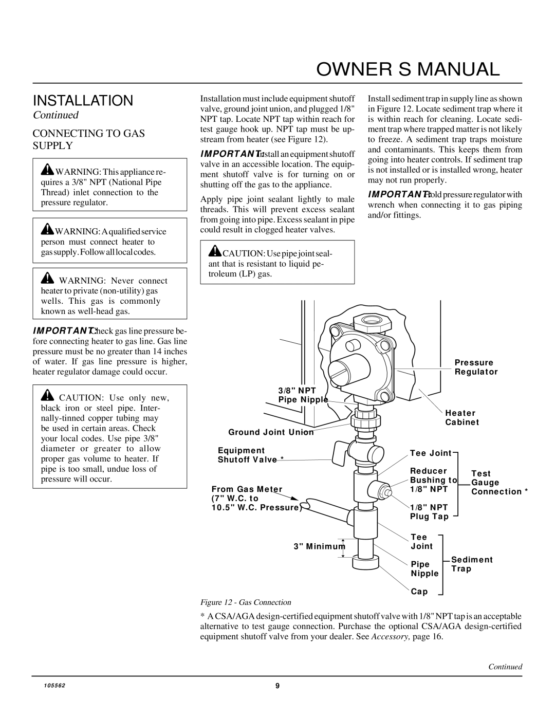 Desa FA-2B installation manual Connecting to GAS Supply, Gas Connection 