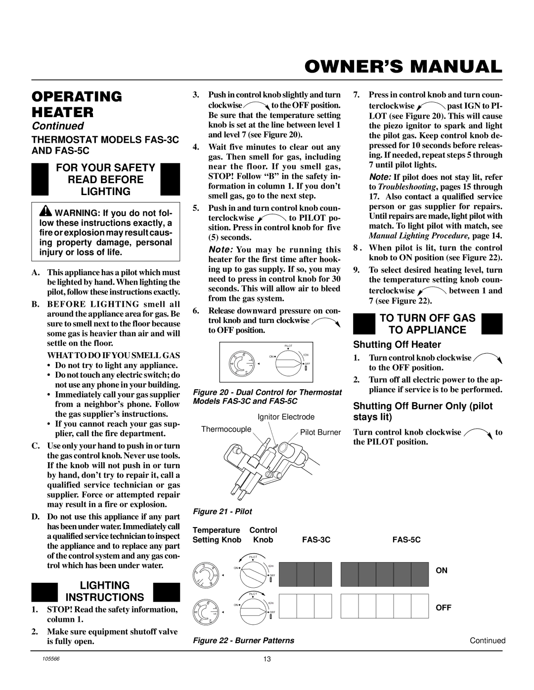 Desa FA-3B, FA-5B installation manual Thermostat Models FAS-3C and FAS-5C 