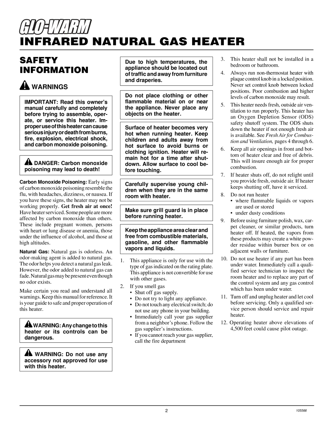 Desa FAS-3C, FA-5B, FA-3B, FAS-5C installation manual Infrared Natural GAS Heater, Safety Information 