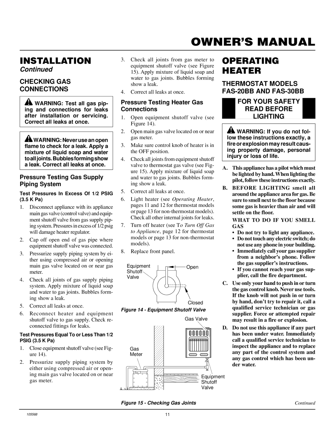 Desa FA-20BB, FAS-30BB, FGH-30NGB, FAS-20BB, FA-30BB installation manual Operating, Heater 