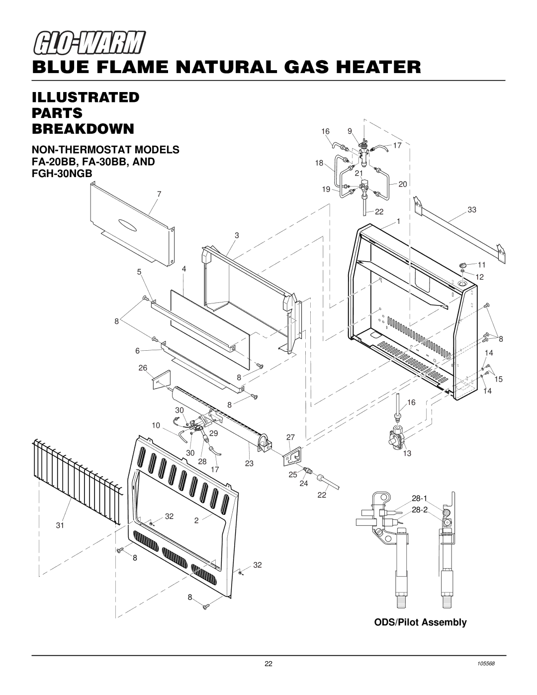 Desa FAS-30BB, FAS-20BB installation manual NON-THERMOSTAT Models FA-20BB, FA-30BB, FGH-30NGB 