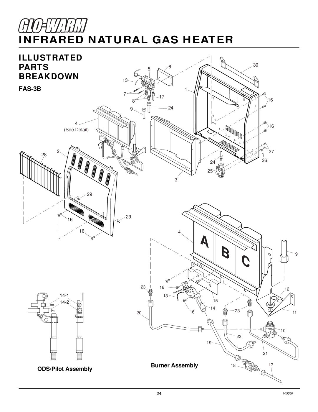 Desa FAS-5B installation manual FAS-3B, ODS/Pilot Assembly Burner Assembly 