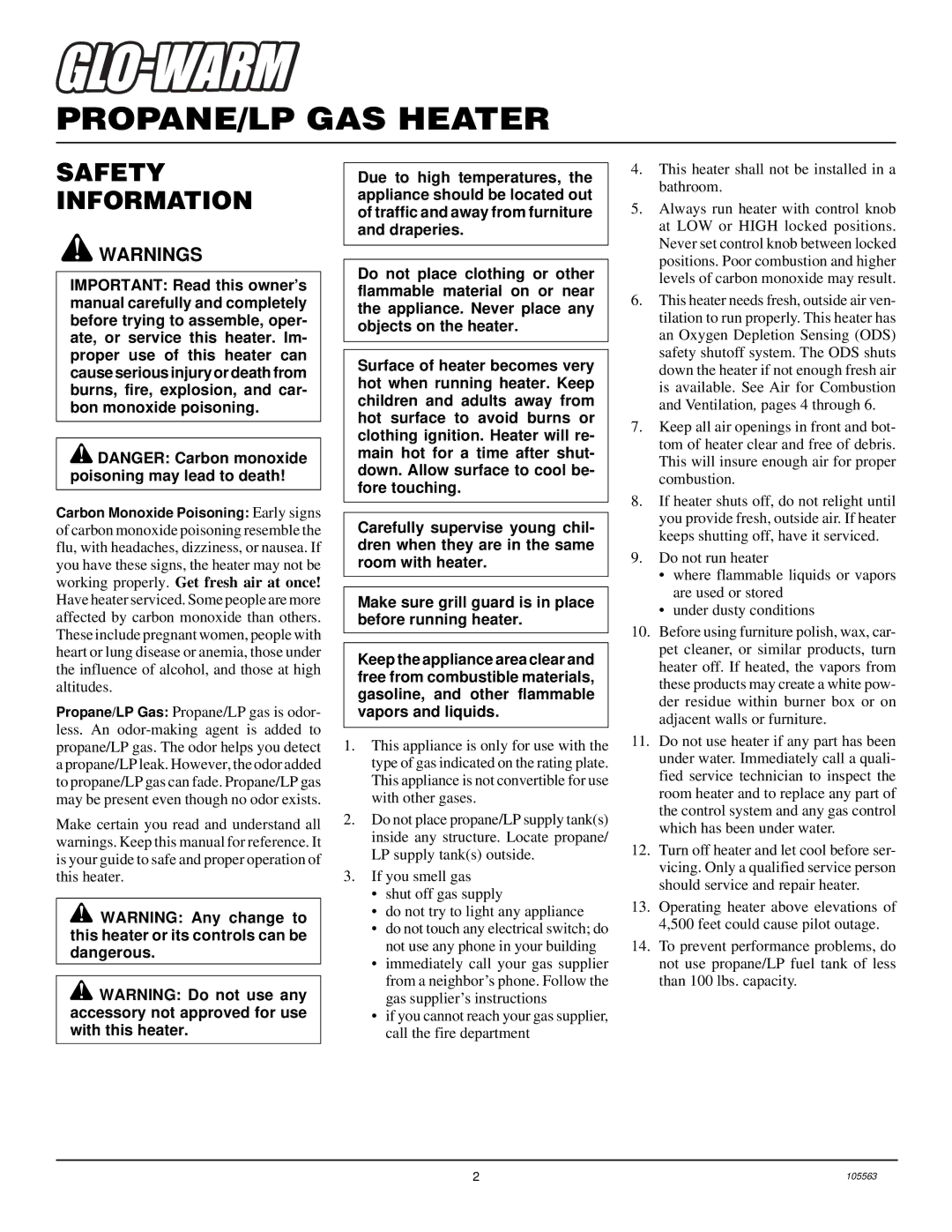 Desa FB-2B installation manual PROPANE/LP GAS Heater, Safety Information 