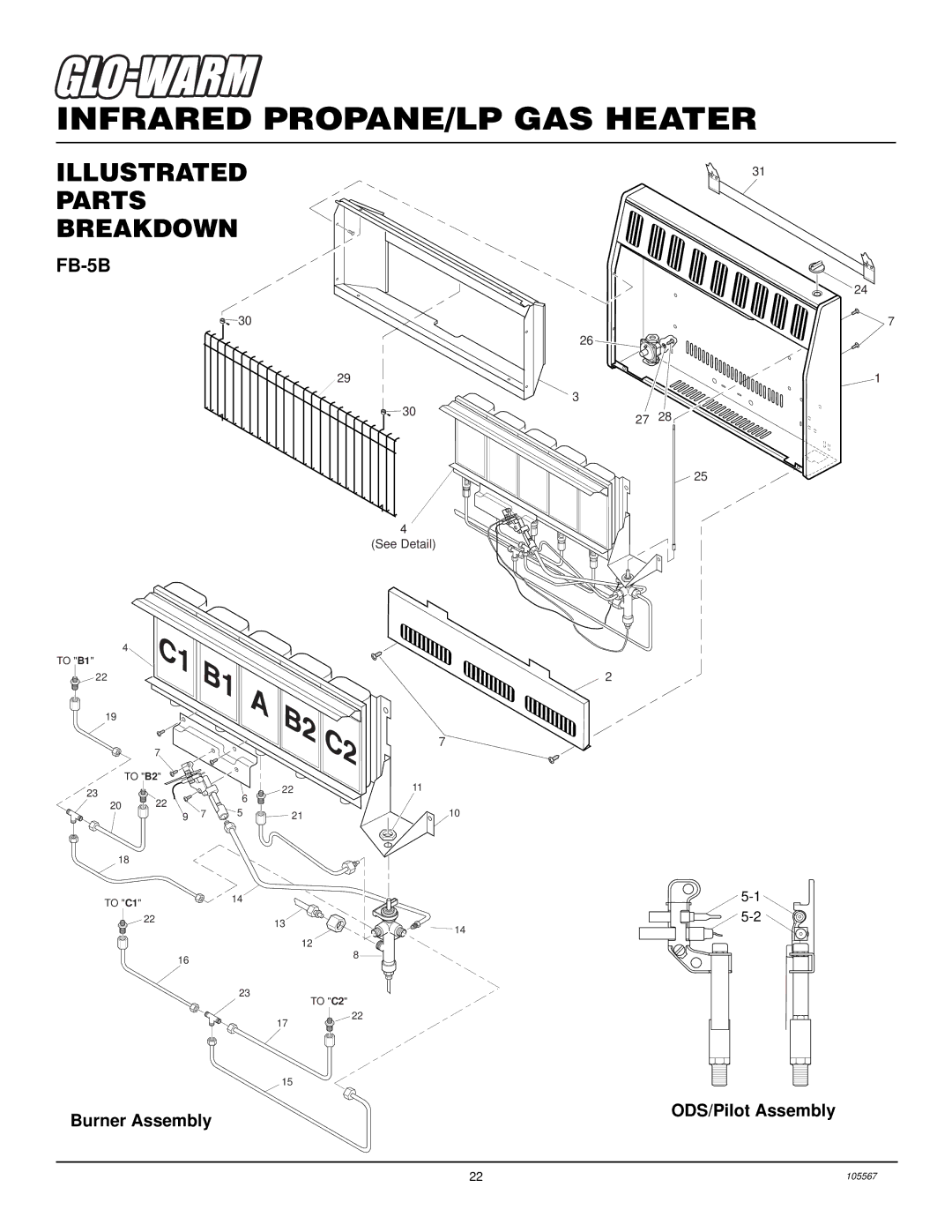 Desa FB-3B installation manual FB-5B, Burner Assembly ODS/Pilot Assembly 