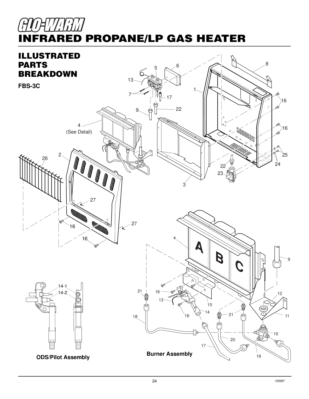 Desa FB-3B installation manual FBS-3C, ODS/Pilot Assembly Burner Assembly 