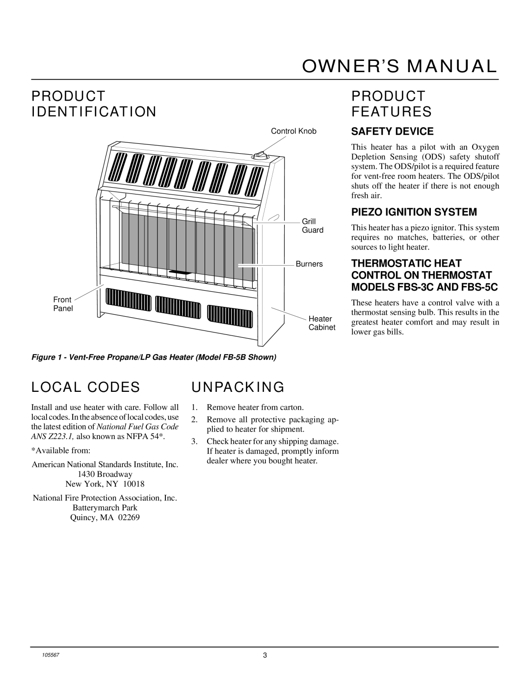 Desa FB-3B installation manual Product Identification, Product Features, Local Codes, Unpacking 