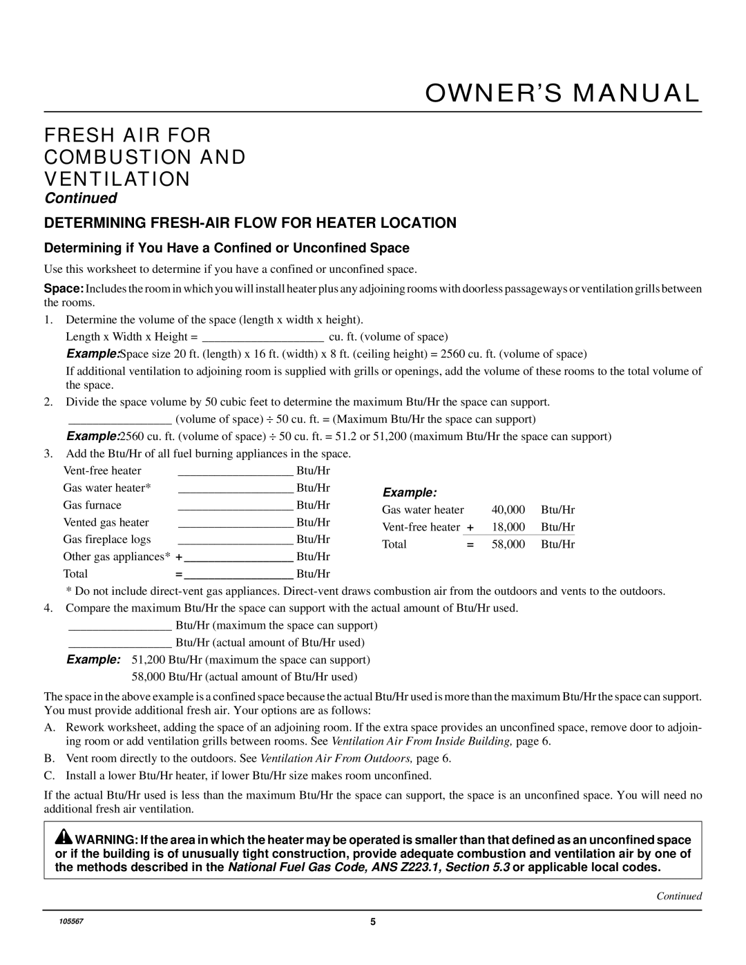 Desa FB-3B installation manual Fresh AIR for Combustion Ventilation, Determining FRESH-AIR Flow for Heater Location 