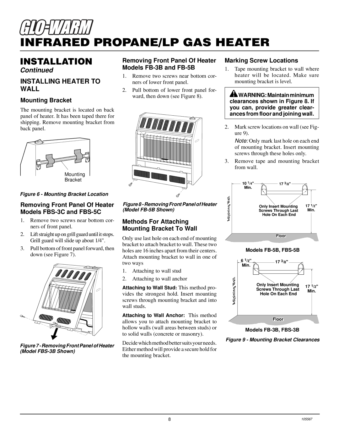 Desa FB-3B Installing Heater to Wall, Methods For Attaching Mounting Bracket To Wall, Marking Screw Locations 