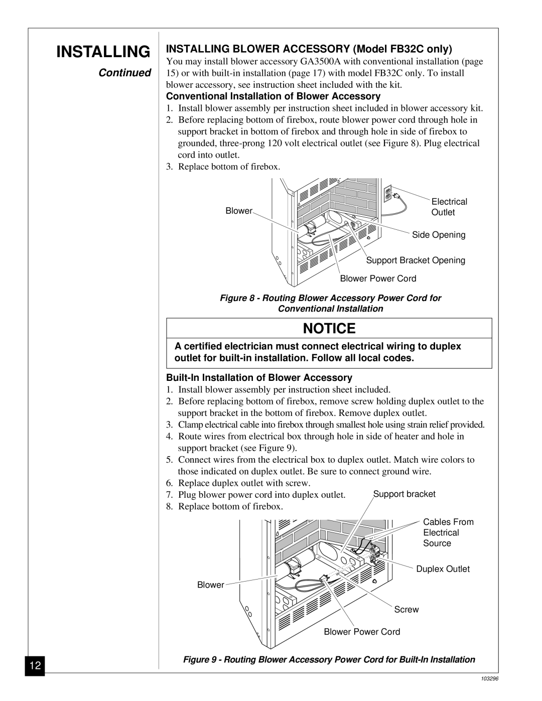 Desa installation manual Installing Blower Accessory Model FB32C only, Conventional Installation of Blower Accessory 