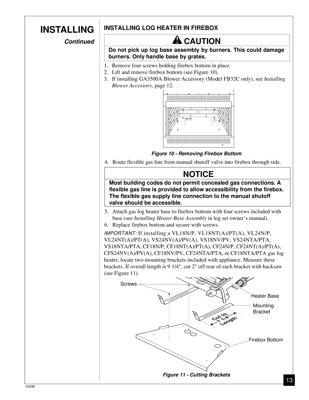 Desa FB32C installation manual Installing LOG Heater in Firebox, Removing Firebox Bottom 