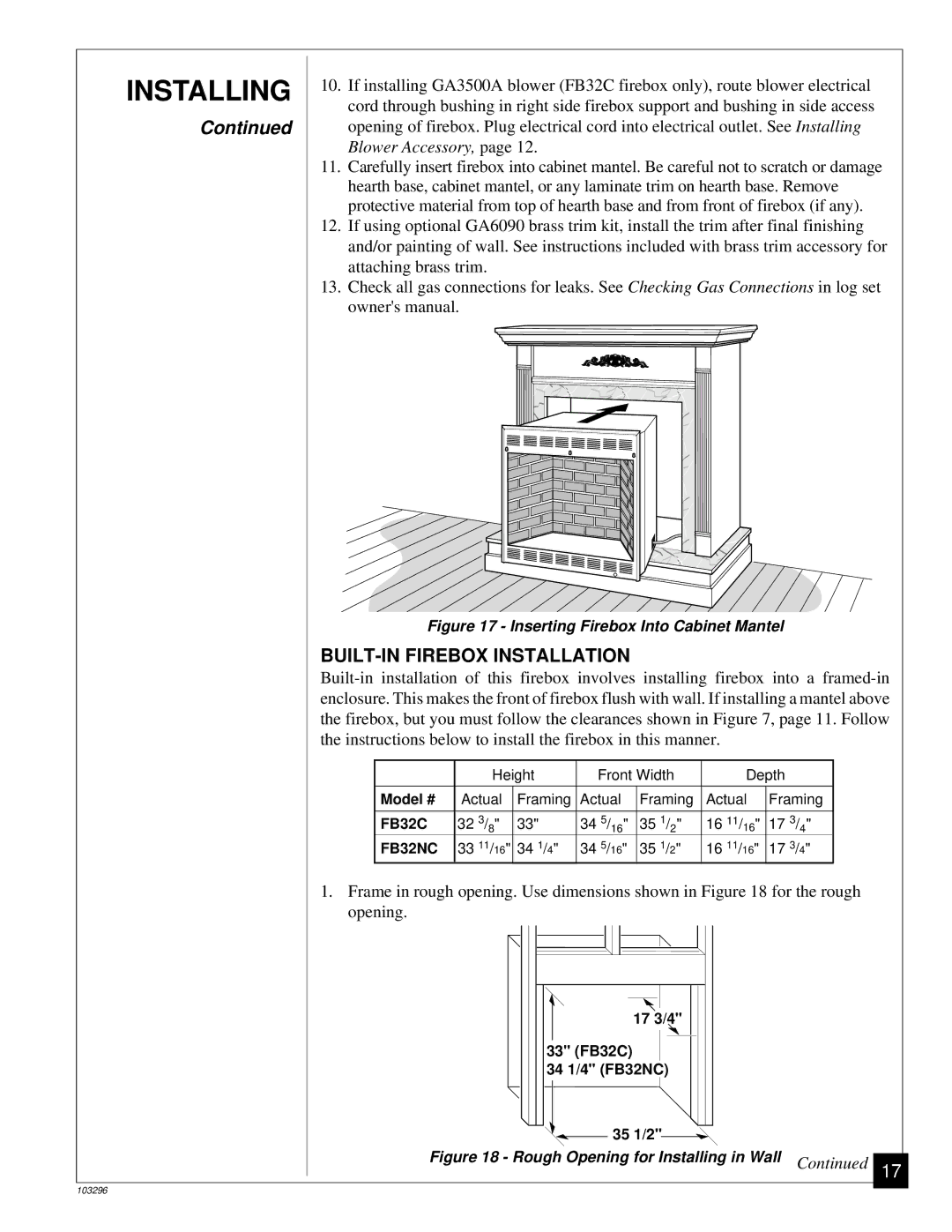 Desa FB32C installation manual Installing, BUILT-IN Firebox Installation 