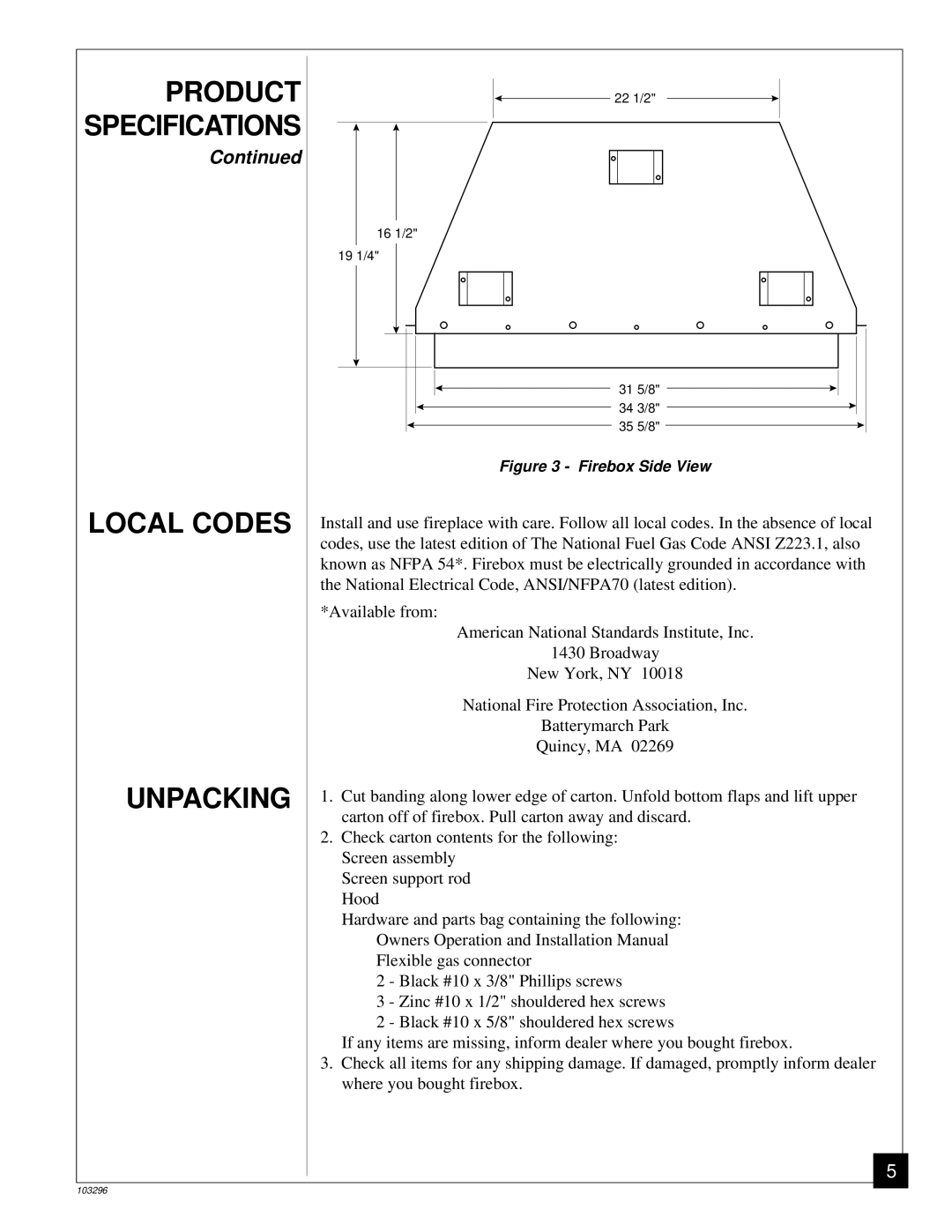 Desa FB32C installation manual Local Codes Unpacking 