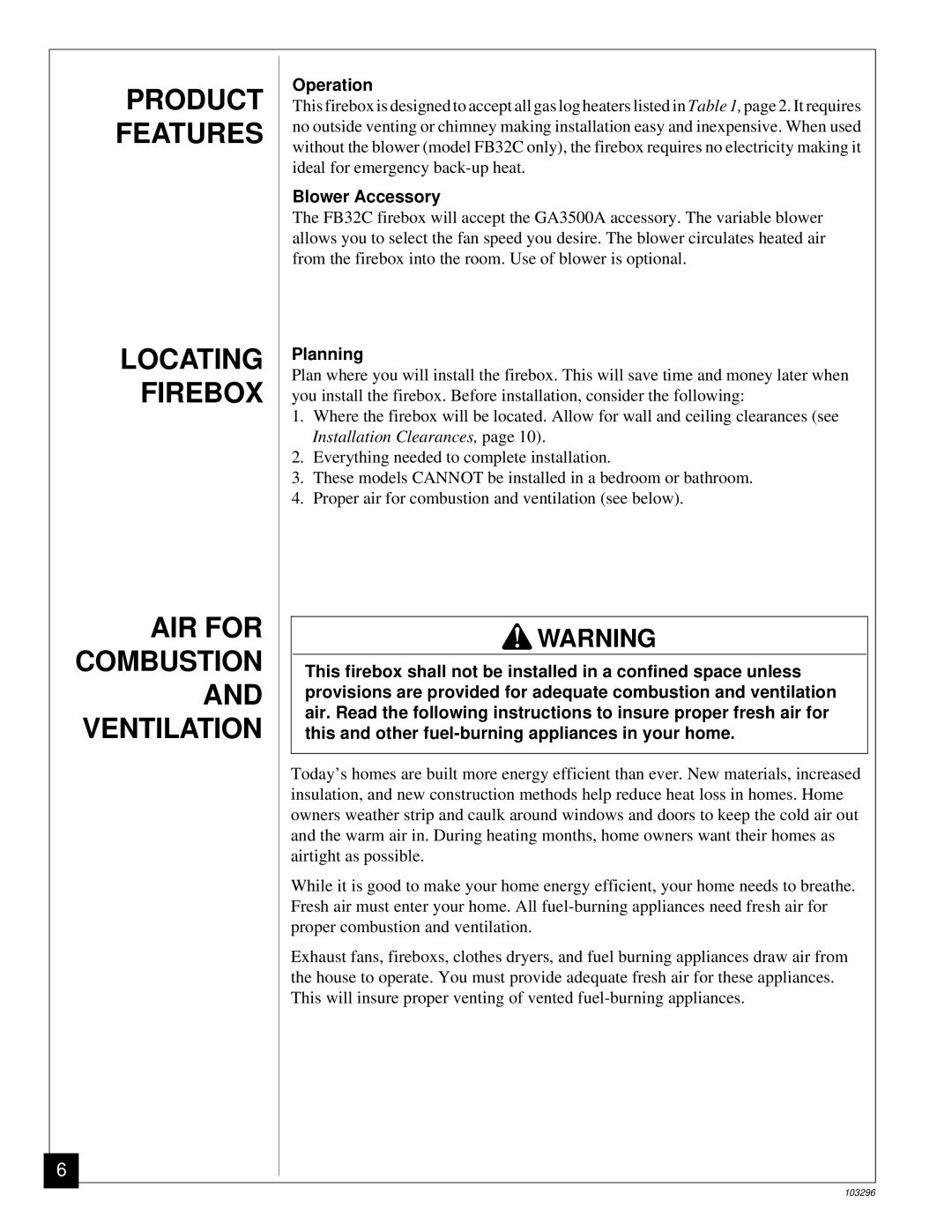 Desa FB32C installation manual Operation, Blower Accessory, Planning 