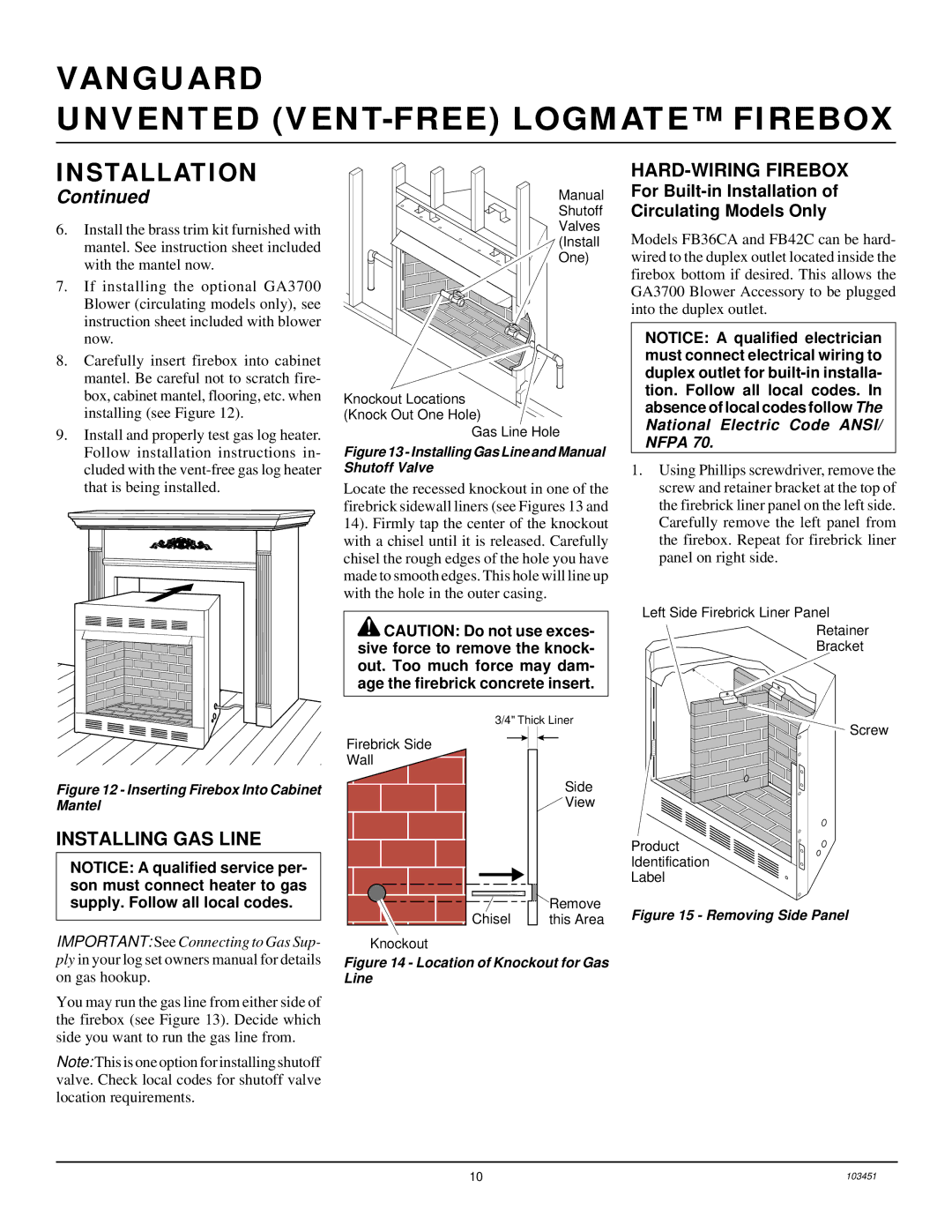 Desa FB36NCA, FB42NC, FB36CA, FB42C installation manual Installing GAS Line, HARD-WIRING Firebox 