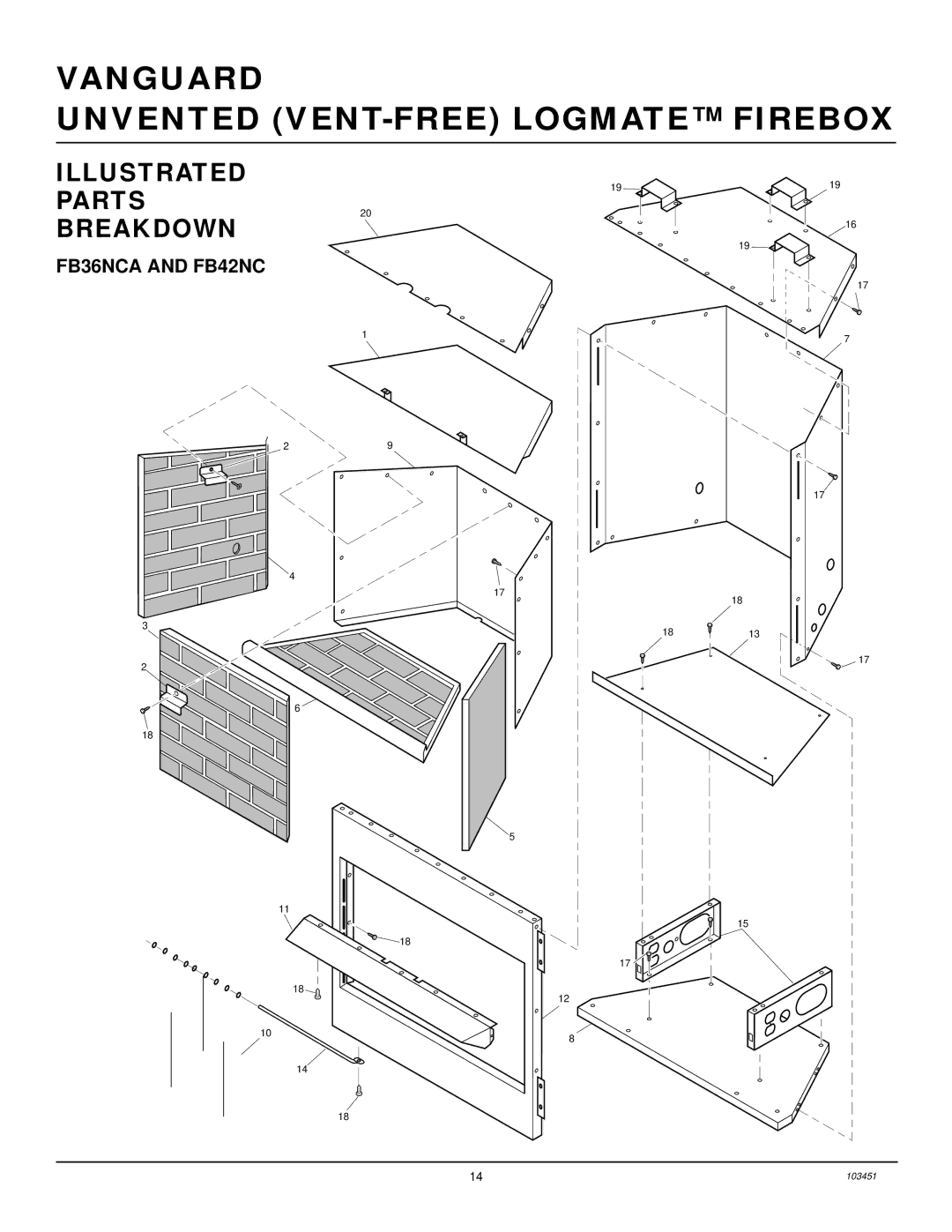 Desa FB36NCA, FB42NC, FB36CA, FB42C installation manual Illustrated Parts Breakdown, FB36NCA and FB42NC 