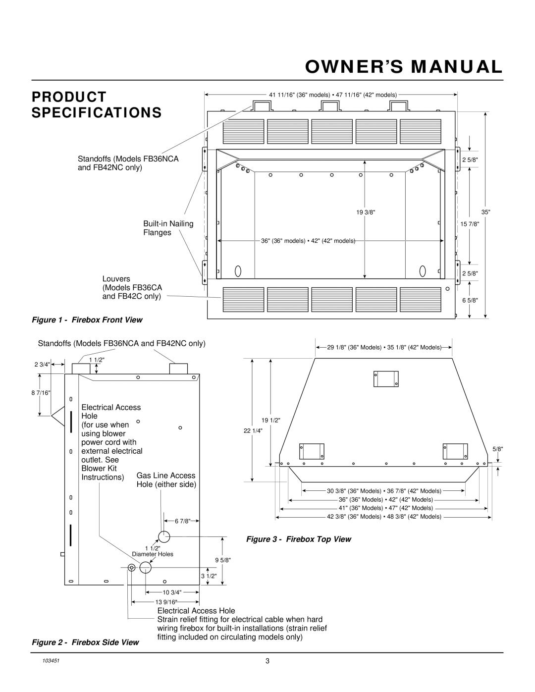 Desa FB36NCA, FB42NC, FB36CA, FB42C installation manual Product, Specifications 