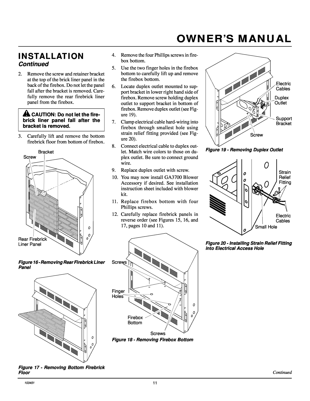 Desa FB36NCA, FB42NC, FB36CA, FB42C installation manual Installation, Continued, Replace duplex outlet with screw 