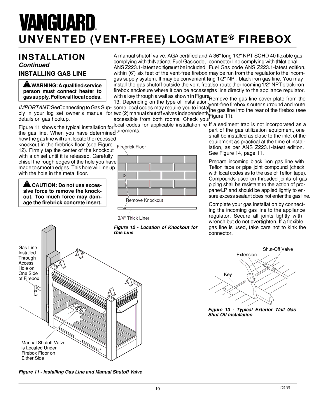 Desa FBPS installation manual Installing GAS Line, Firebrick Floor Remove Knockout Thick Liner 