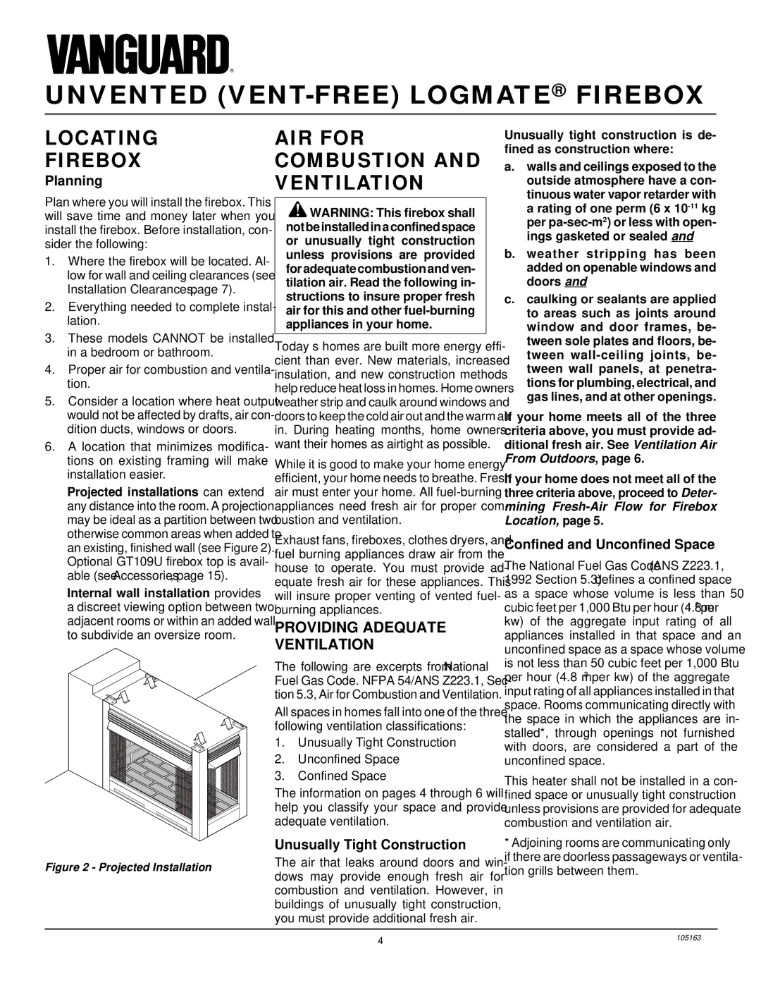 Desa FBPS installation manual Locating Firebox, AIR for Combustion and Ventilation, Providing Adequate Ventilation 