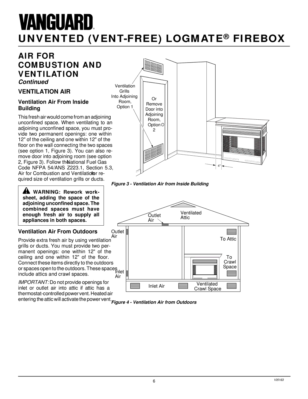 Desa FBPS installation manual Ventilation AIR, Ventilation Air From Inside, Building, Ventilation Air From Outdoors 