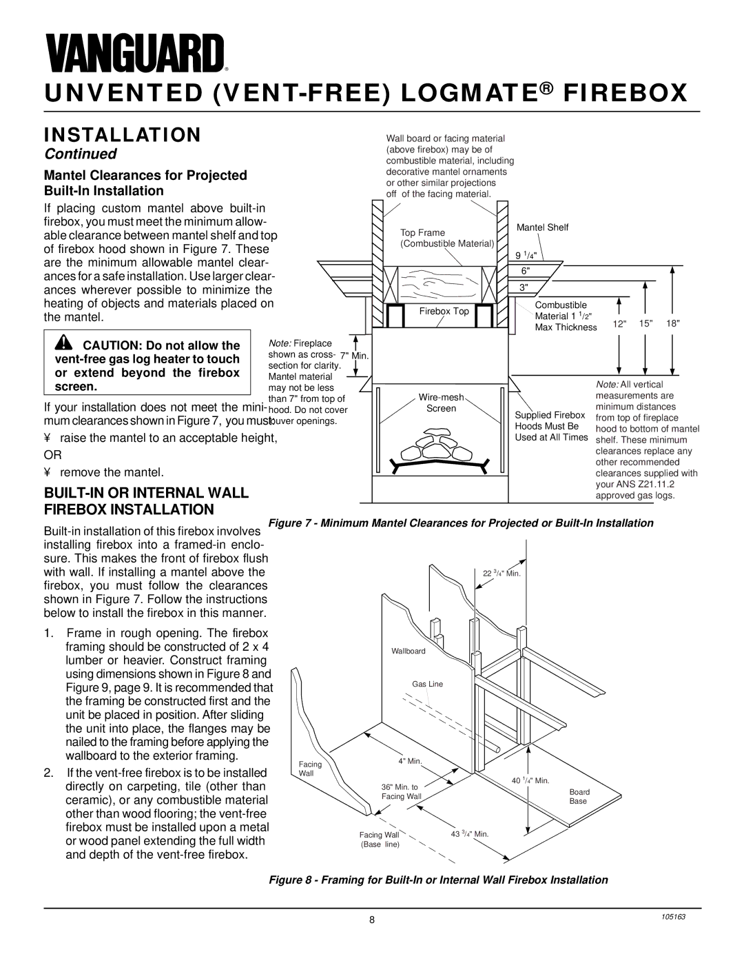 Desa FBPS installation manual Mantel Clearances for Projected Built-In Installation, Screen 