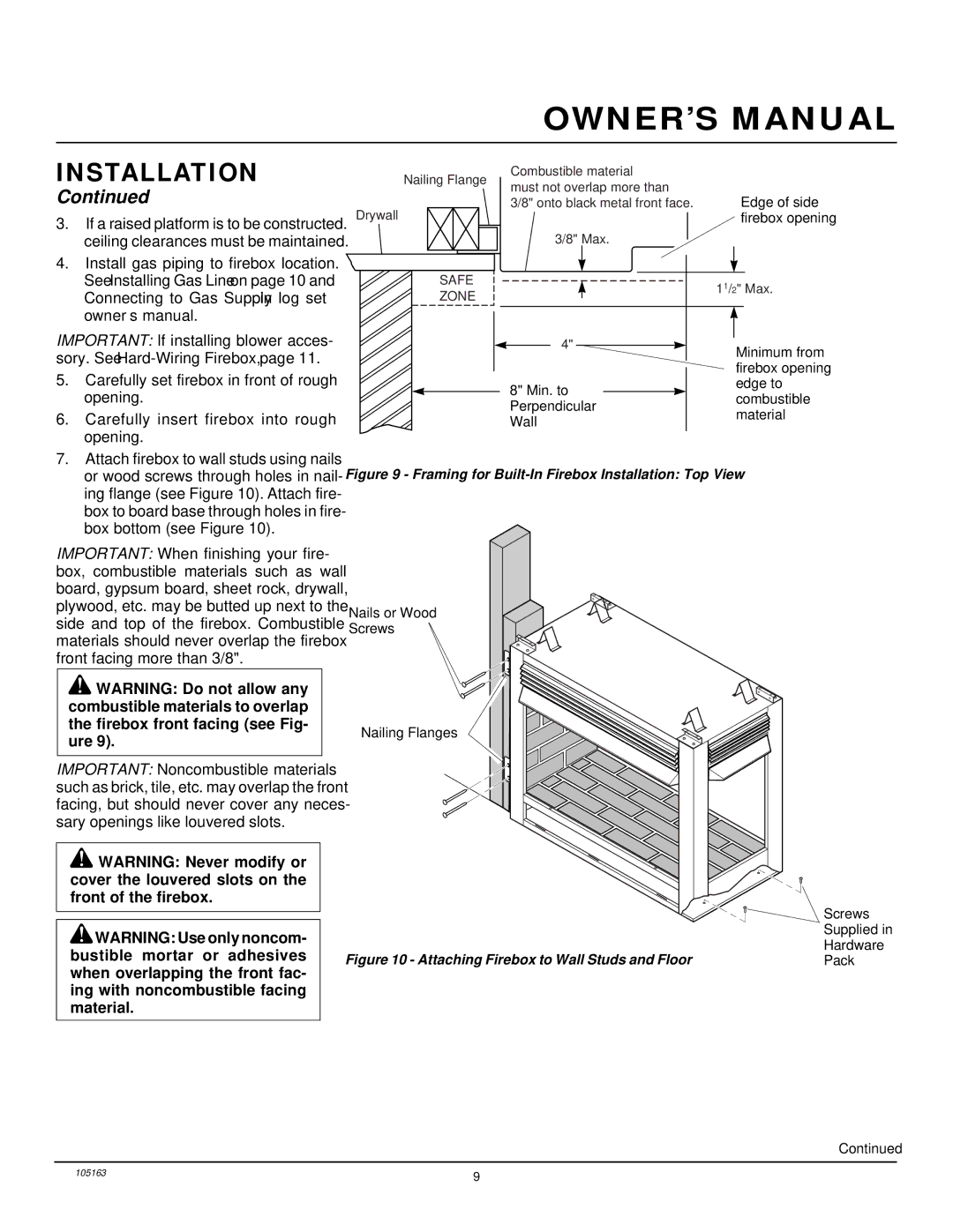 Desa FBPS installation manual Framing for Built-In Firebox Installation Top View 