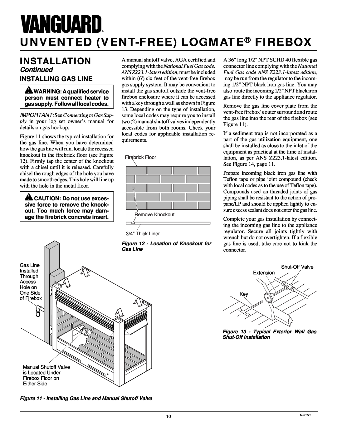 Desa FBPS installation manual Unvented Vent-Freelogmate Firebox, Installation, Continued, Installing Gas Line 