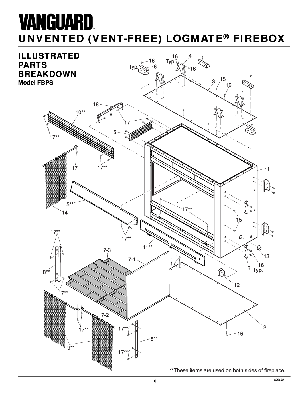 Desa installation manual Illustrated, Breakdown, Unvented Vent-Freelogmate Firebox, Model FBPS 