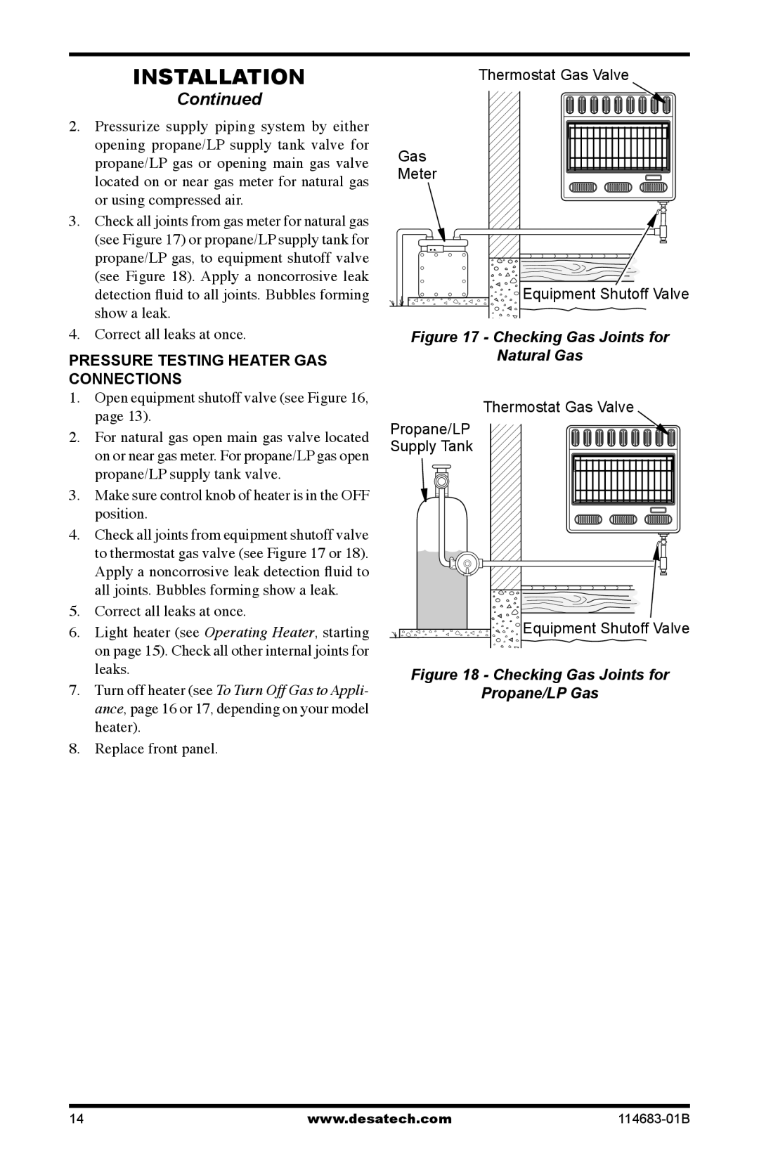 Desa BG30N, FG30P, GG30NT Open equipment shutoff valve see, Make sure control knob of heater is in the OFF position 