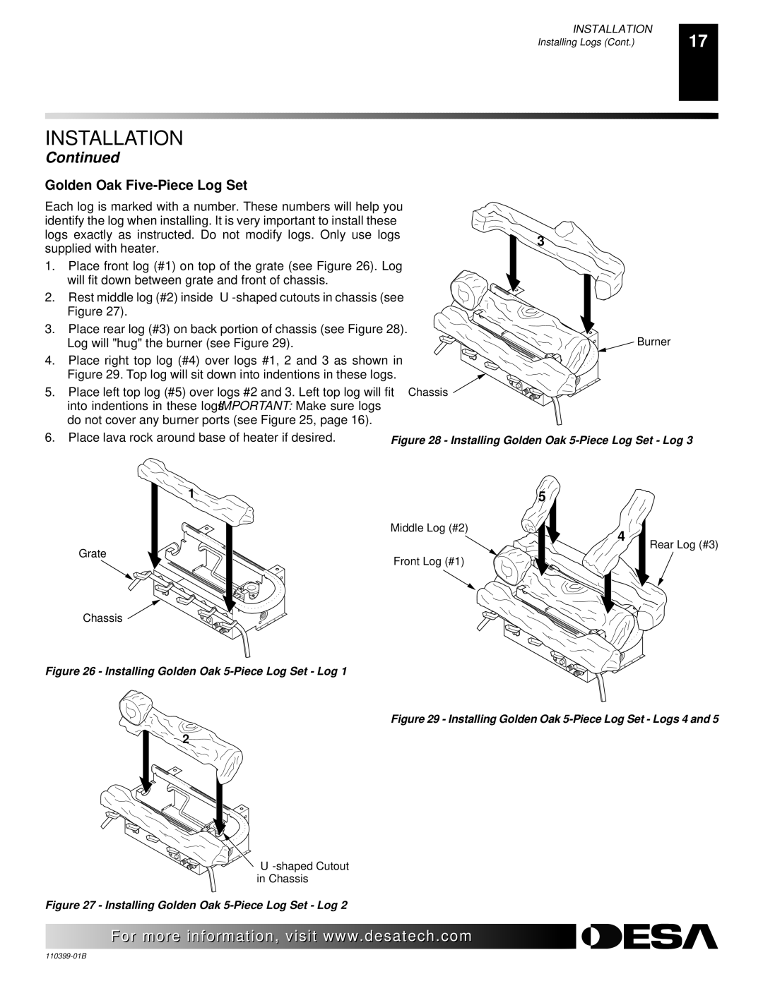 Desa LAME-MAX Golden Oak, FLAME-MAX VintageOak Golden Oak Five-Piece Log Set, Installing Golden Oak 5-Piece Log Set Log 