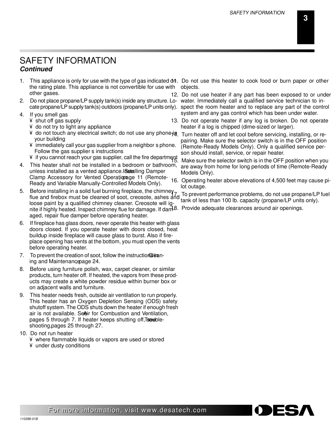 Desa LAME-MAX Golden Oak, FLAME-MAX VintageOak installation manual Safety Information 