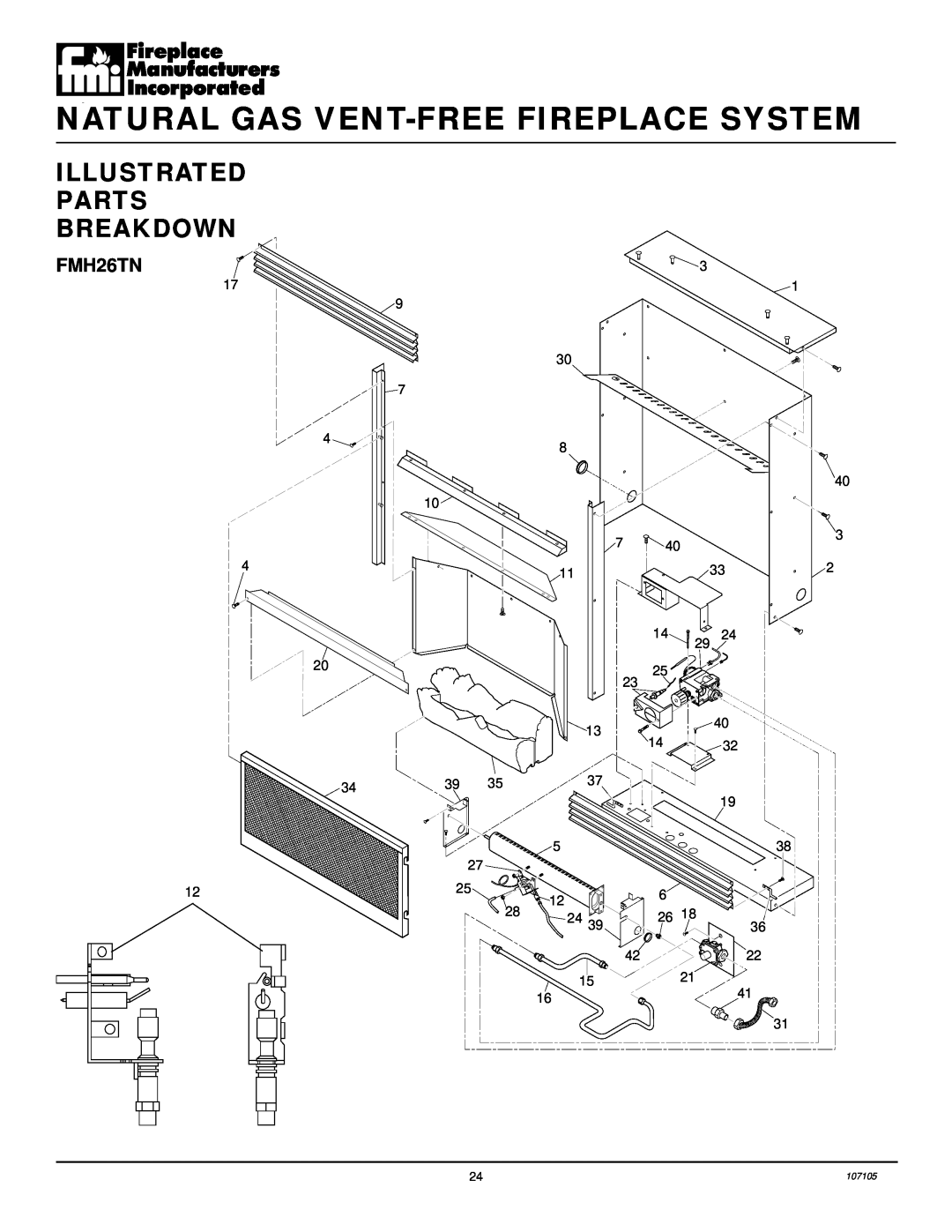 Desa FMH26TN 14 installation manual Illustrated Parts Breakdown, Natural Gas Vent-Freefireplace System 