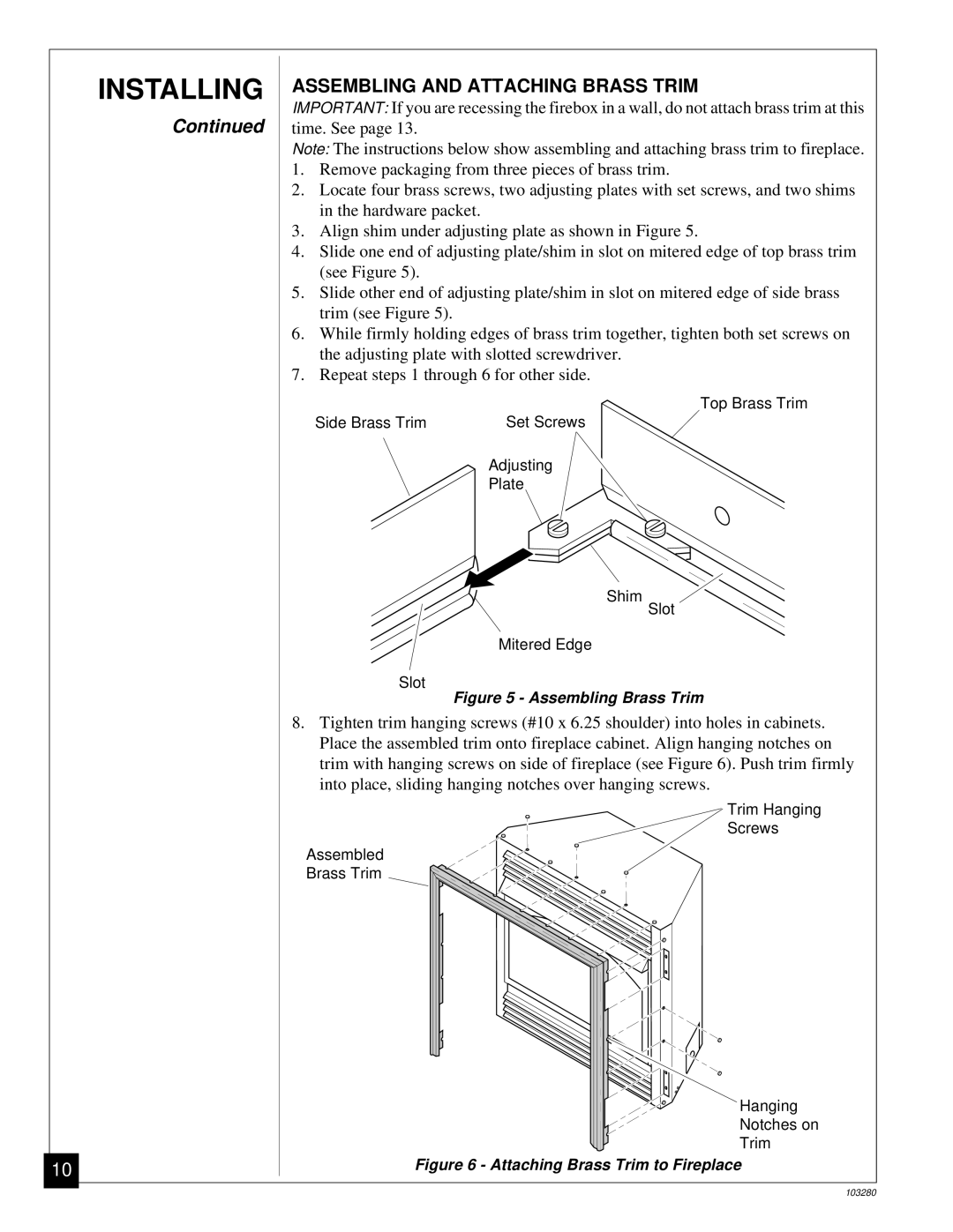 Desa FPVF33PR installation manual Assembling and Attaching Brass Trim, Assembling Brass Trim 