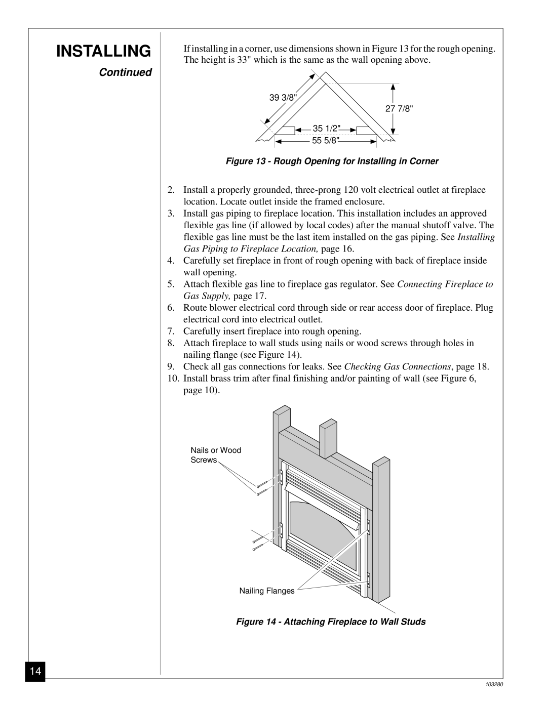 Desa FPVF33PR installation manual Rough Opening for Installing in Corner 