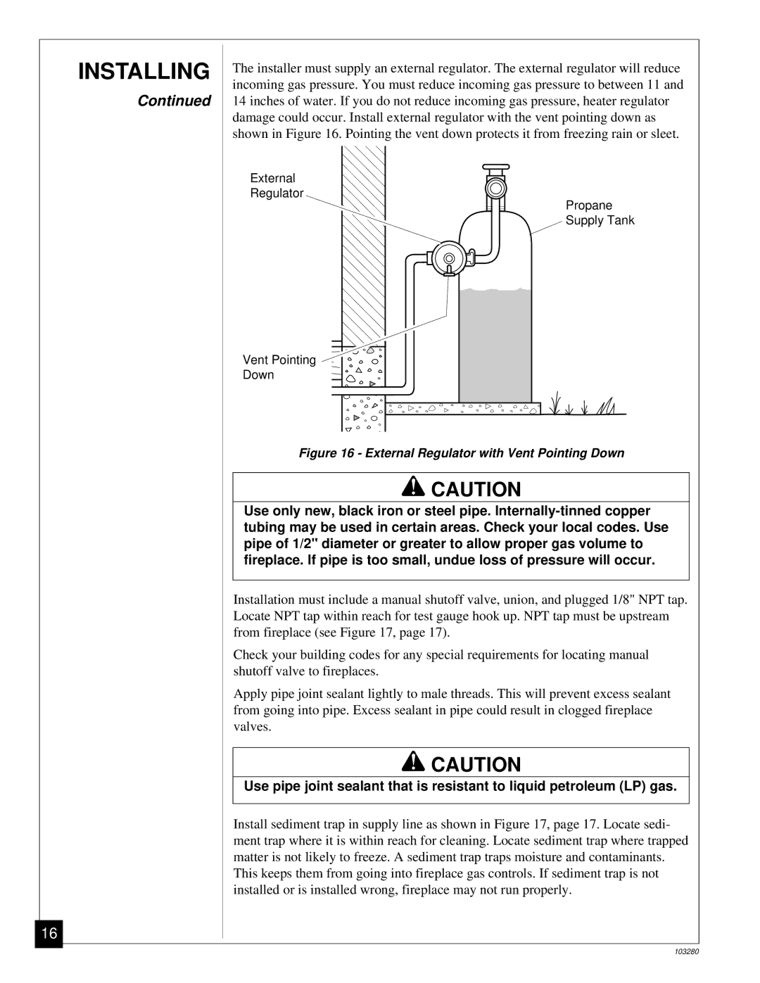 Desa FPVF33PR installation manual External Regulator with Vent Pointing Down 