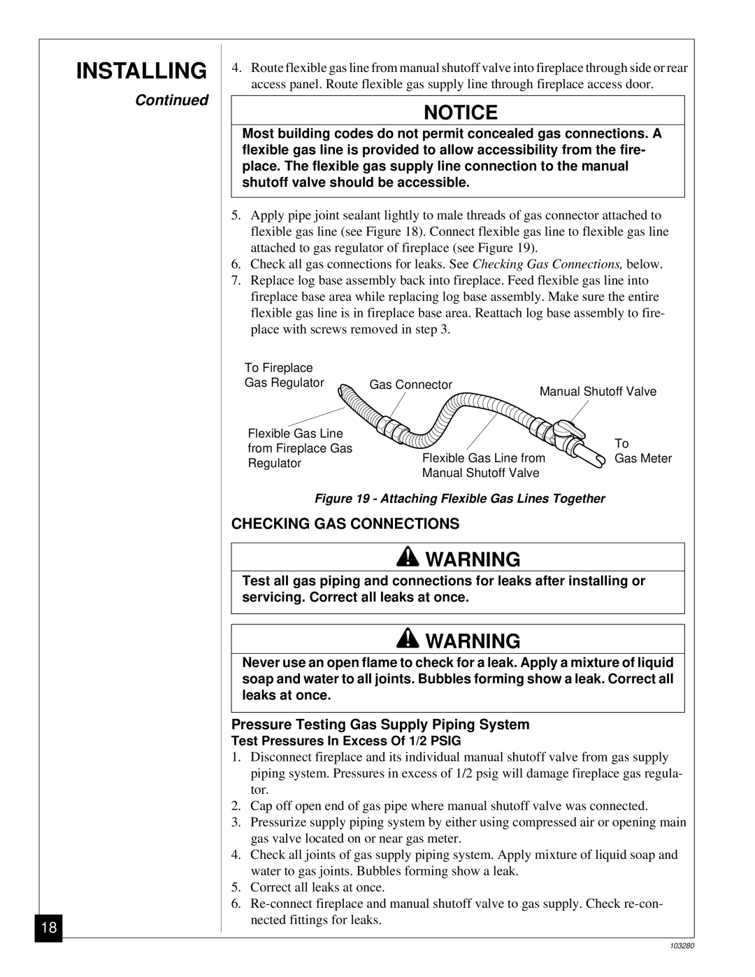 Desa FPVF33PR installation manual Checking GAS Connections, Attaching Flexible Gas Lines Together 