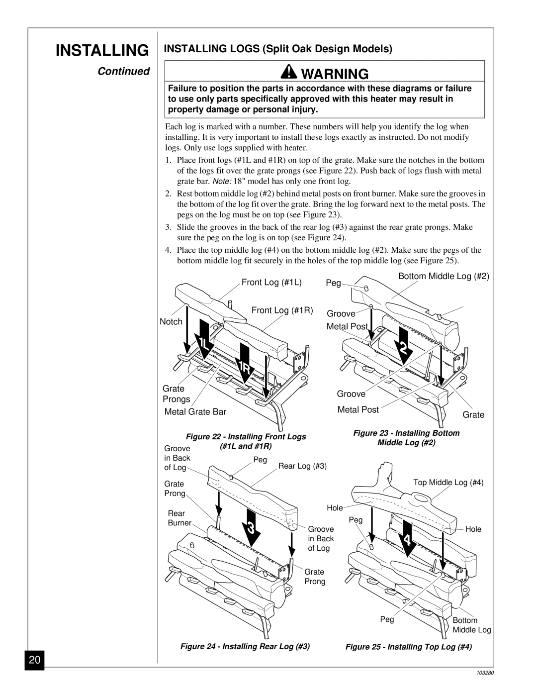 Desa FPVF33PR installation manual Installing Logs Split Oak Design Models 