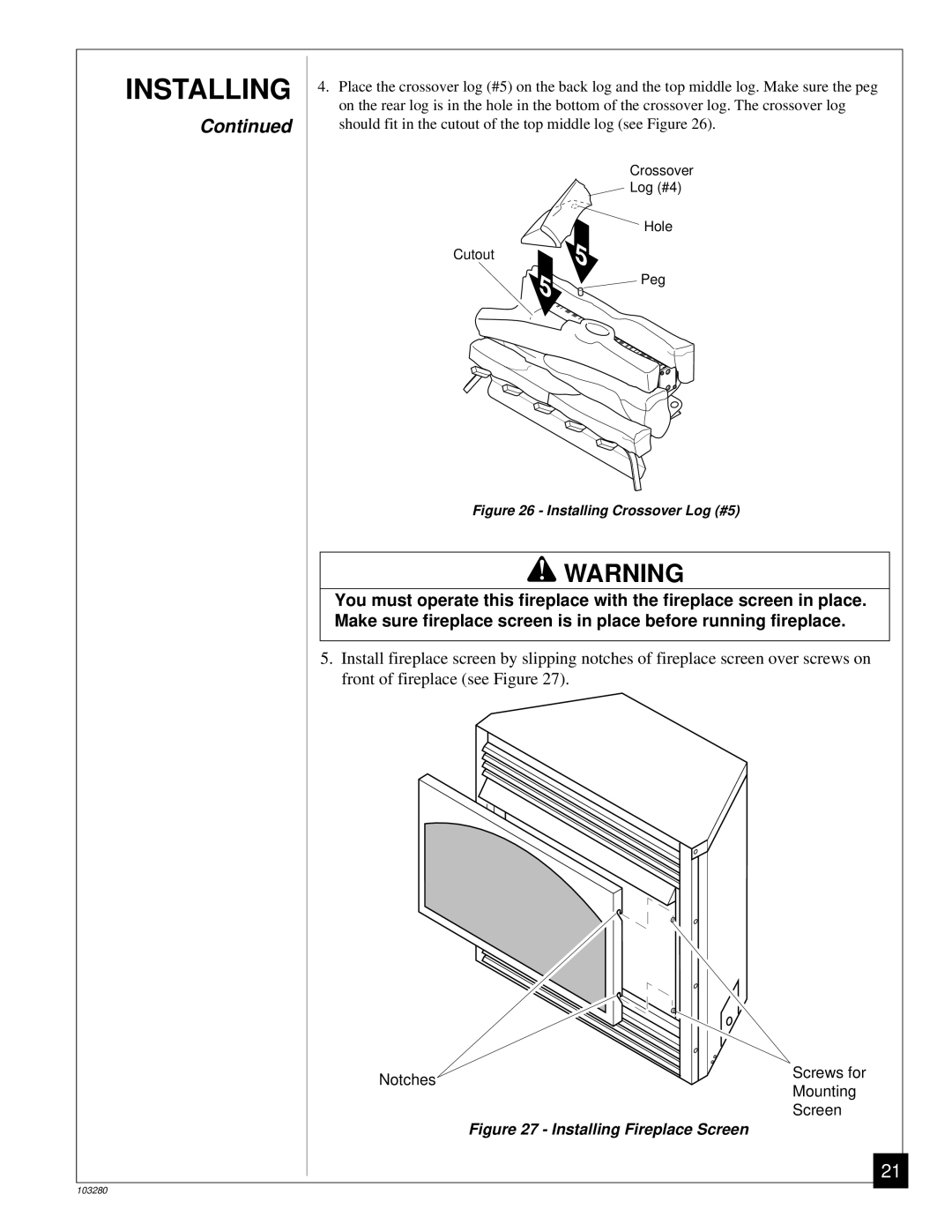 Desa FPVF33PR installation manual Installing Fireplace Screen 