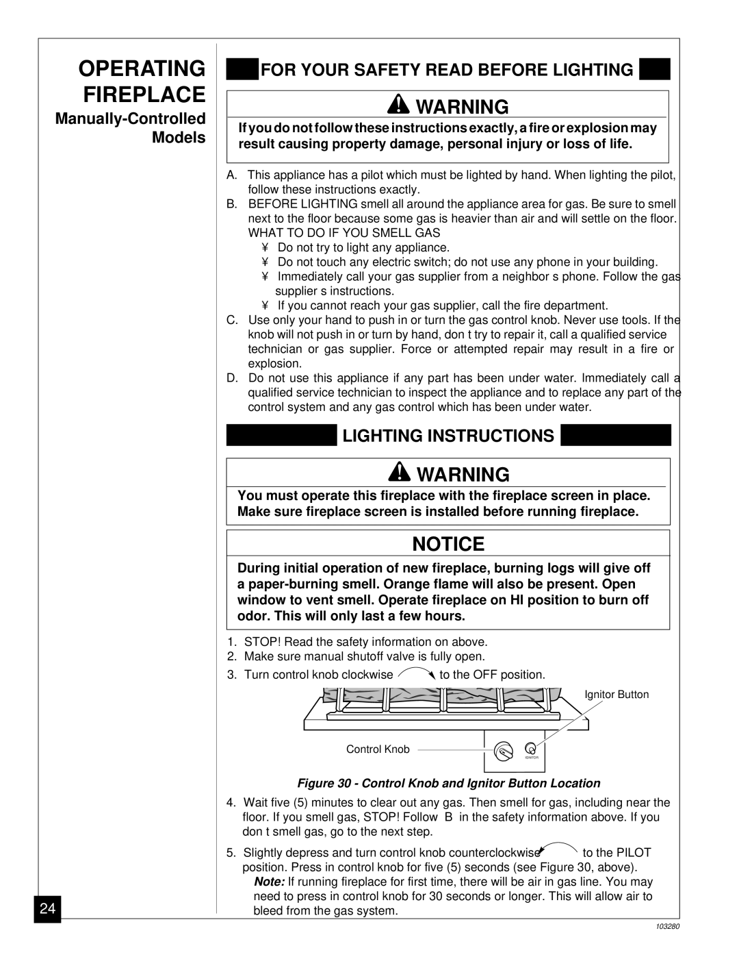 Desa FPVF33PR installation manual Manually-Controlled Models 