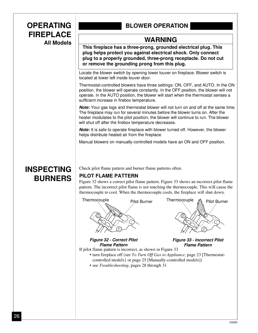 Desa FPVF33PR installation manual Inspecting Burners, Pilot Flame Pattern 