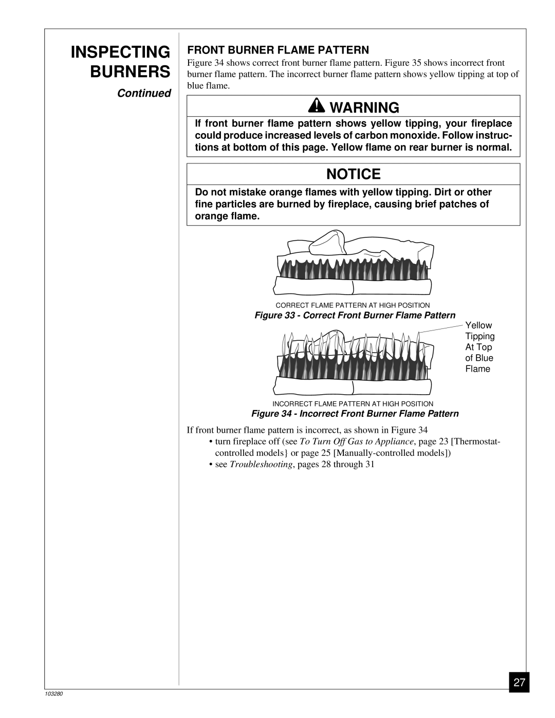 Desa FPVF33PR installation manual Correct Front Burner Flame Pattern 